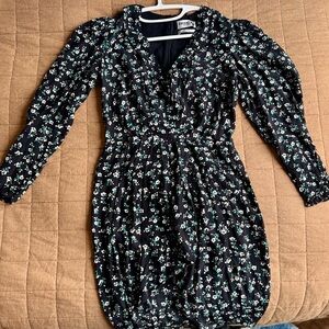 Essentiel Antwerp Floral Embellished Studded Deep V Black Chic Party Date Dress